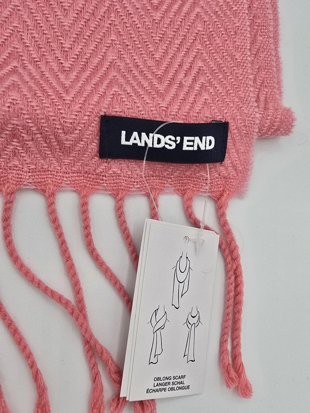 Lands' End - (NWT) Pink Herringbone Winter Anti-Static Fringed Oblong Scarf